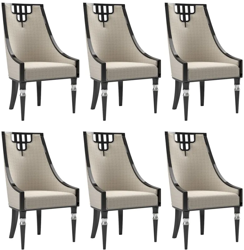 Casa Padrino Luxus Art Deco Esszimmer Stuhl Set Beige / Schwarz / Silber 55 x 55 x H. 105 cm - Edles Küchen Stühle 6er Set - Art Deco Esszimmer Möbel Preisknaller