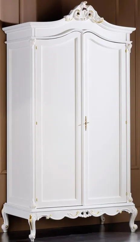 Finale Aktion Casa Padrino Luxus Barock Schlafzimmerschrank Weiß / Gold 115 x 62 x H. 218 cm - Edler Massivholz Kleiderschrank mit 2 Türen - Schlafzimmer Möbel im Barockstil