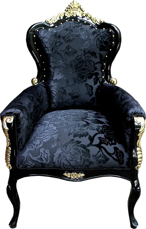 Preis Gesenkt Pompöös by Casa Padrino Luxus Barock Sessel Bergere Schwarz Muster / Gold - Pompööser Barock Sessel designed by Harald Glööckler
