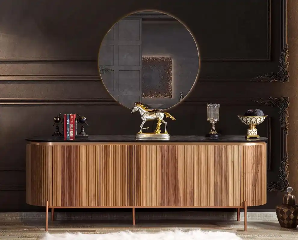 Abverkauf Casa Padrino Luxus Sideboard Braun / Schwarz / Kupferfarben 208 x 60 x H. 80 cm - Edler Schrank mit 4 Türen - Luxus Möbel
