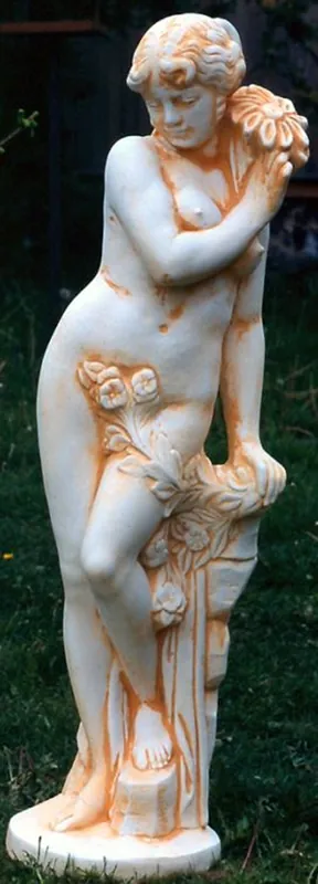 Große Casa Padrino Jugendstil Skulptur Frau mit Blume 40 x H 140 cm Antikstil Creme Patina - Barock Gartendeko - Schwer und Massiv Neu