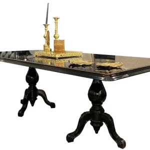 Preisreduziert Casa Padrino Luxus Barock Esstisch Schwarz / Antik Gold 225 x 115 x H. 80 cm - Edler Esszimmertisch - Hochwertige Esszimmer Möbel im Barockstil