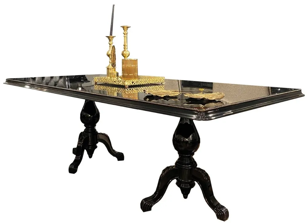 Preisreduziert Casa Padrino Luxus Barock Esstisch Schwarz / Antik Gold 225 x 115 x H. 80 cm - Edler Esszimmertisch - Hochwertige Esszimmer Möbel im Barockstil