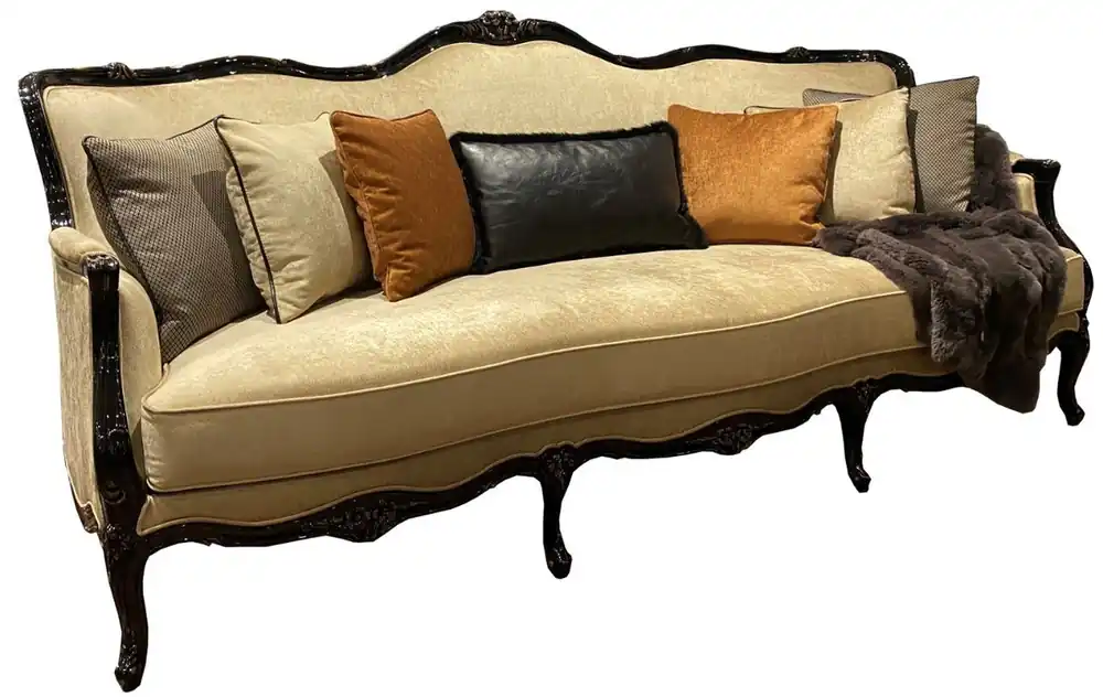 Casa Padrino Luxus Barock Wohnzimmer Sofa Gold / Schwarz / Antik Gold 230 x 90 x H. 105 cm - Hochwertige Wohnzimmer Möbel im Barockstil - Edel & Prunkvoll Neue Kollektion