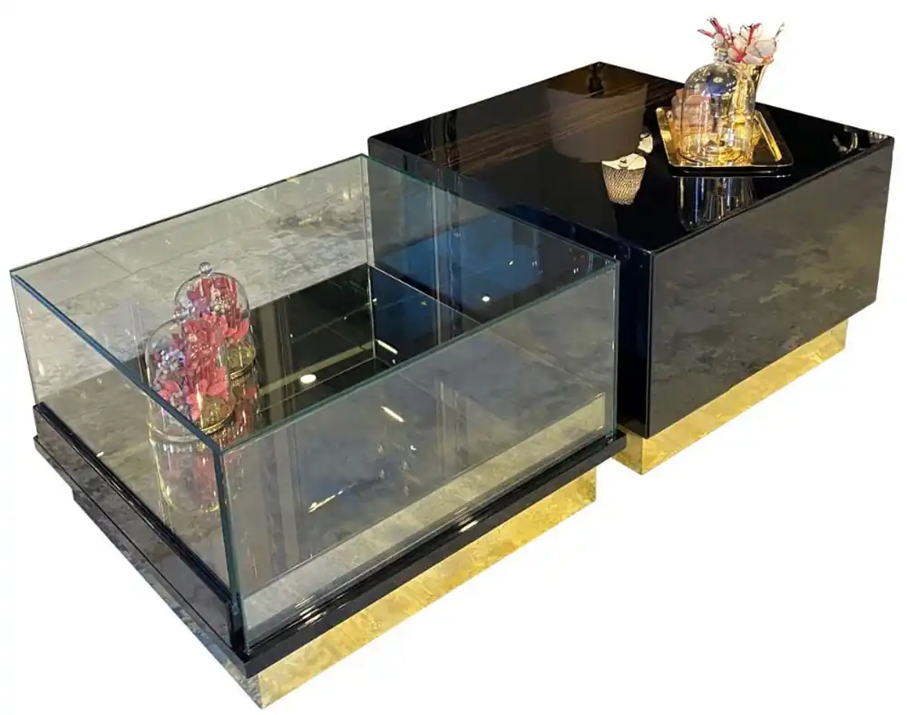 Abverkauf Casa Padrino Luxus Art Deco Couchtisch Dunkelbraun / Schwarz / Gold 135 x 80 x H. 40 cm - Edler Wohnzimmertisch - Art Deco Möbel