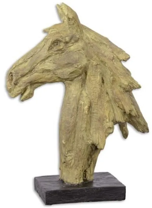 Nur Heute Casa Padrino Kunstharz Deko Skulptur Pferdekopf Beige / Schwarz 16 x 37,1 x H. 49,6 cm - Dekofigur - Schreibtisch Deko