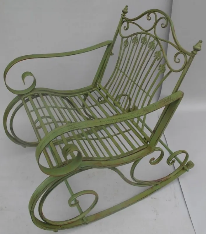 Neu Casa Padrino Jugendstil Metall Schaukelstuhl rustikal Grün 65 x 90 x H. 90 cm - Nostalgische Garten & Terrassen Möbel