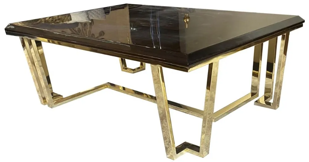 Casa Padrino Luxus Art Deco Couchtisch Dunkelbraun / Gold 130 x 90 x H. 45 cm - Edler Wohnzimmertisch mit Glasplatte - Art Deco Möbel Markenware