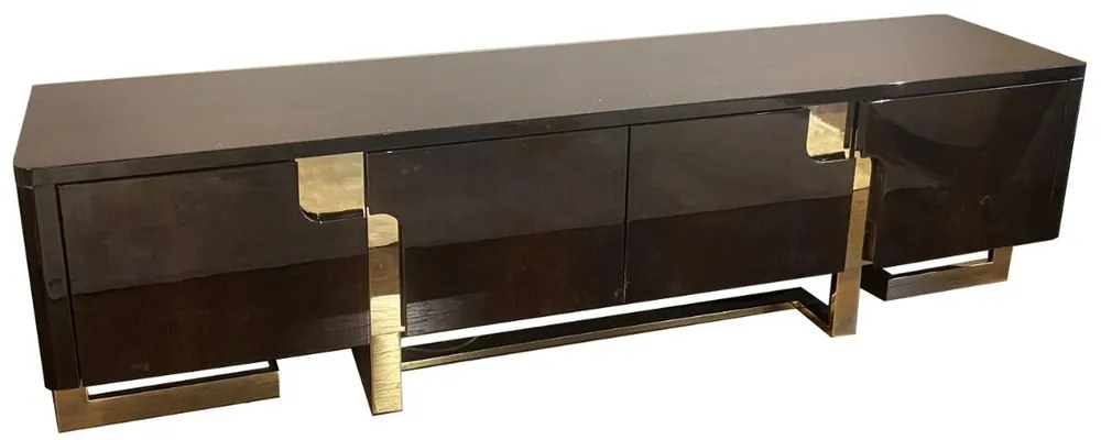 Direkt Vom Hersteller Casa Padrino Luxus Art Deco TV Schrank Dunkelbraun / Gold 220 x 50 x H. 60 cm - Edler Fernsehschrank mit 4 Türen - Art Deco Wohnzimmer Möbel