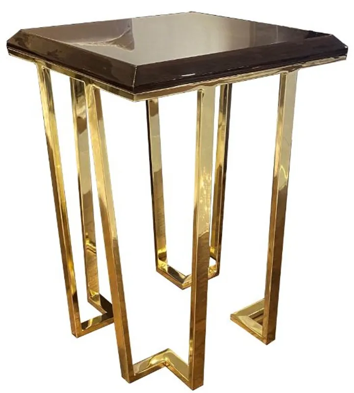 Garantierte Lieferung Casa Padrino Luxus Art Deco Beistelltisch Dunkelbraun / Gold 50 x 50 x H. 68 cm - Art Deco Wohnzimmer Möbel
