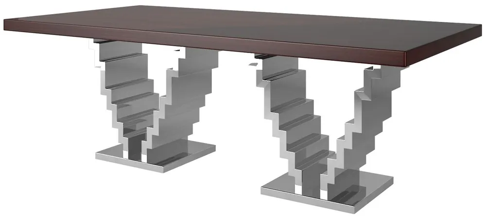 Casa Padrino Luxus Art Deco Esstisch Dunkelbraun / Silber 215 x 115 x H. 75 cm - Edler Esszimmertisch - Küchentisch - Art Deco Esszimmer Möbel Sichere Zahlung