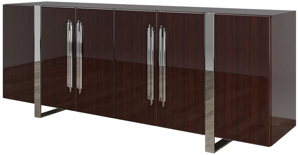 Heißes Angebot Casa Padrino Luxus Art Deco Sideboard Dunkelbraun / Silber 222 x 50 x H. 90 cm - Edler Wohnzimmerschrank mit 6 Türen - Art Deco Möbel