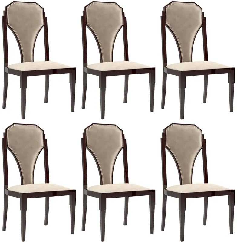 Casa Padrino Luxus Art Deco Esszimmer Stuhl Set Beige / Dunkelbraun / Silber 55 x 55 x H. 110 cm - Edles Küchen Stühle 6er Set - Art Deco Esszimmer Möbel Sonderangebot