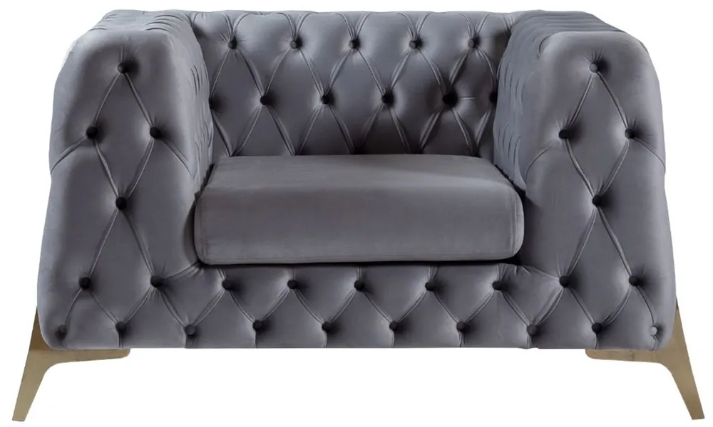 Casa Padrino Luxus Chesterfield Samt Sessel Grau / Messing 125 x 95 x H. 81 cm - Moderner Wohnzimmer Sessel - Chesterfield Möbel Super-Preis