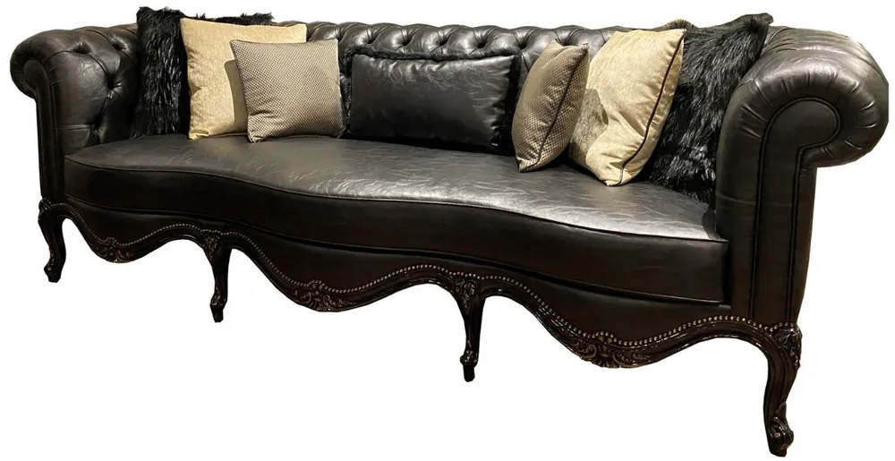 Casa Padrino Luxus Barock Chesterfield Leder Sofa Schwarz 250 x 95 x H. 83 cm - Echtleder Wohnzimmer Sofa im Barockstil - Edel & Prunkvoll Zertifiziert