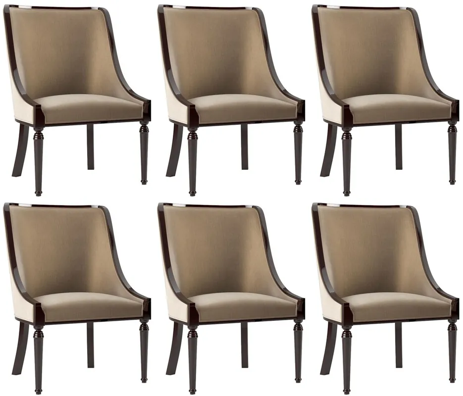 Casa Padrino Luxus Barock Esszimmer Stuhl Set Beige / Dunkelbraun Hochglanz 50 x 50 x H. 92 cm - Edles Küchen Stühle 6er Set - Barock Esszimmer Möbel Sale