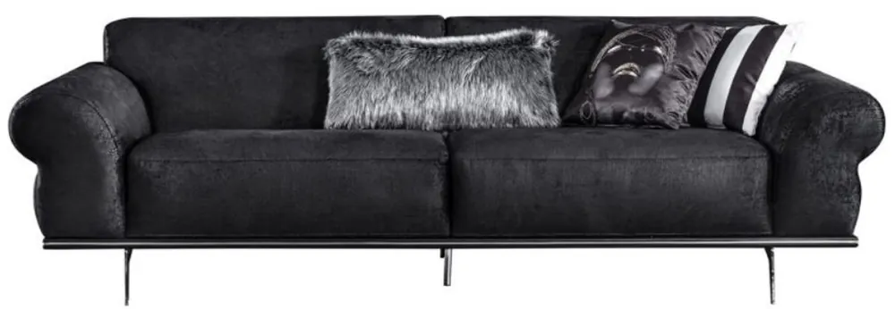 Casa Padrino Luxus Art Deco Wohnzimmer Sofa Schwarz / Silber 240 x 95 x H. 63 cm - Luxus Wohnzimmer Möbel Bestseller