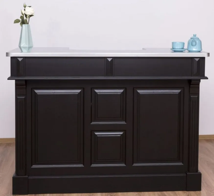 Kracherpreis Casa Padrino Landhausstil Theke Schwarz / Silber 150 x 65 x H. 107 cm - Massivholz Thekentisch mit verzinkter Tischplatte - Barmöbel im Landhausstil