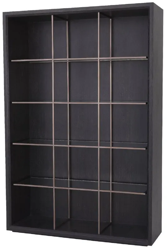 Aktuell Casa Padrino Luxus Regalschrank mit 4 Glasregalen Anthrazitgrau / Kupferfarben 150 x 46 x H. 221,5 cm - Bücherschrank - Wohnzimmerschrank - Büroschrank - Luxus Schrank