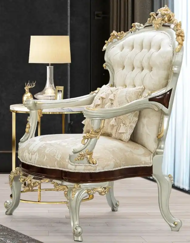Casa Padrino Luxus Barock Sessel Creme / Beige / Dunkelbraun / Silber / Gold 83 x 80 x H. 125 cm - Prunkvoller Barockstil Wohnzimmer Sessel mit elegantem Muster - Barock Möbel Schneller Versand