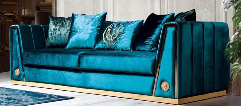 Kracherpreis Casa Padrino Luxus Couch Türkis / Gold 260 x 90 x H. 76 cm - Edles Wohnzimmer Sofa mit dekorativen Kissen - Luxus Möbel