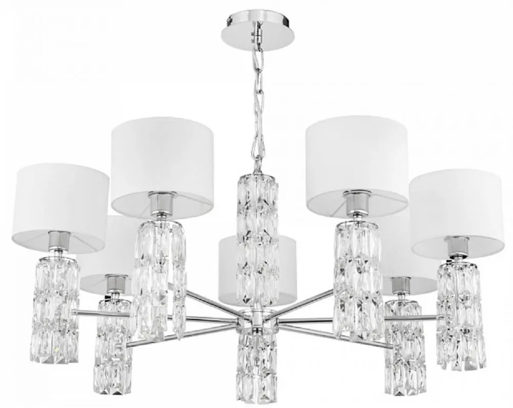 Casa Padrino Designer Kronleuchter Silber / Weiß Ø 80 x H. 37,2 cm - Moderner Metall Kronleuchter mit eleganten Glaselementen und runden Lampenschirmen Nur Heute