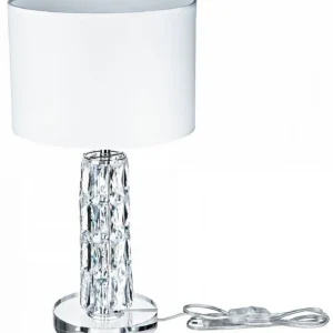 Neu Casa Padrino Designer Tischleuchte Silber / Weiß Ø 25 x H. 44,5 cm - Moderne Metall Schreibtischleuchte mit eleganten Glaselementen und rundem Lampenschirm