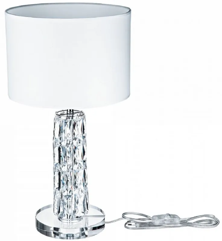 Neu Casa Padrino Designer Tischleuchte Silber / Weiß Ø 25 x H. 44,5 cm - Moderne Metall Schreibtischleuchte mit eleganten Glaselementen und rundem Lampenschirm