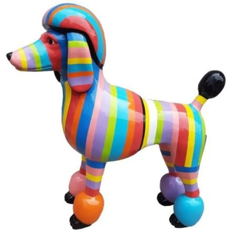 Casa Padrino Designer Gartendeko Skulptur Pudel Hund Mehrfarbig Gestreift 64 x H. 63 cm - Gartendeko Figur - Wetterbeständige Gartenfigur - Dekorative Tierfigur Neuheit