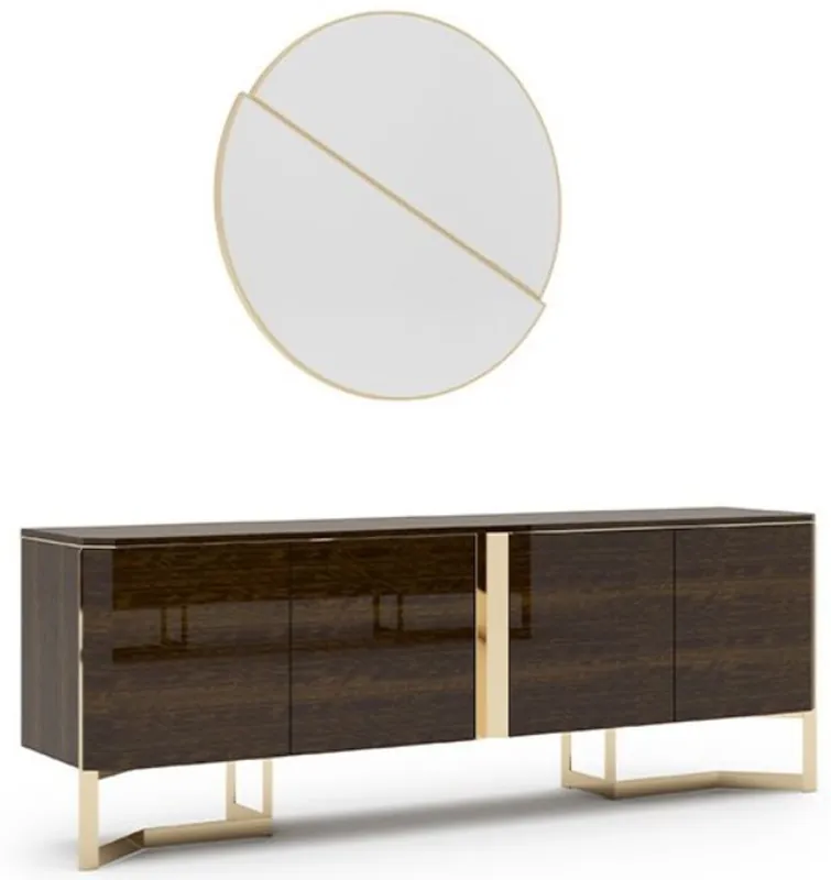 Casa Padrino Luxus Wohnzimmer Set Braun / Gold - 1 Sideboard & 1 Wandspiegel - Wohnzimmer Schrank mit Spiegel - Wohnzimmer Möbel - Luxus Qualität Solange Der Vorrat Reicht
