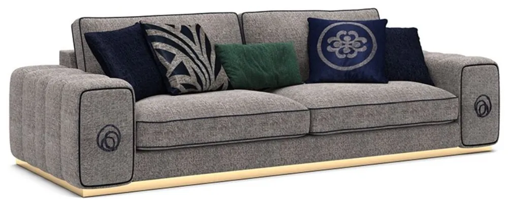 Sale Casa Padrino Luxus Wohnzimmer Sofa Grau / Schwarz / Gold 260 x 100 x H. 65 cm - Edle Wohnzimmer Möbel - Luxus Möbel