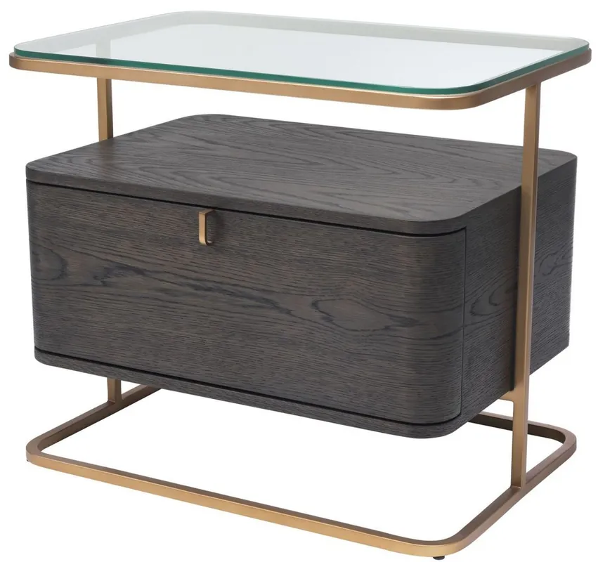 Versand Am Gleichen Tag Casa Padrino Luxus Beistelltisch Mokka / Messing 65 x 46 x H. 57 cm - Edler Nachttisch mit Glasplatte und Schublade - Luxus Möbel