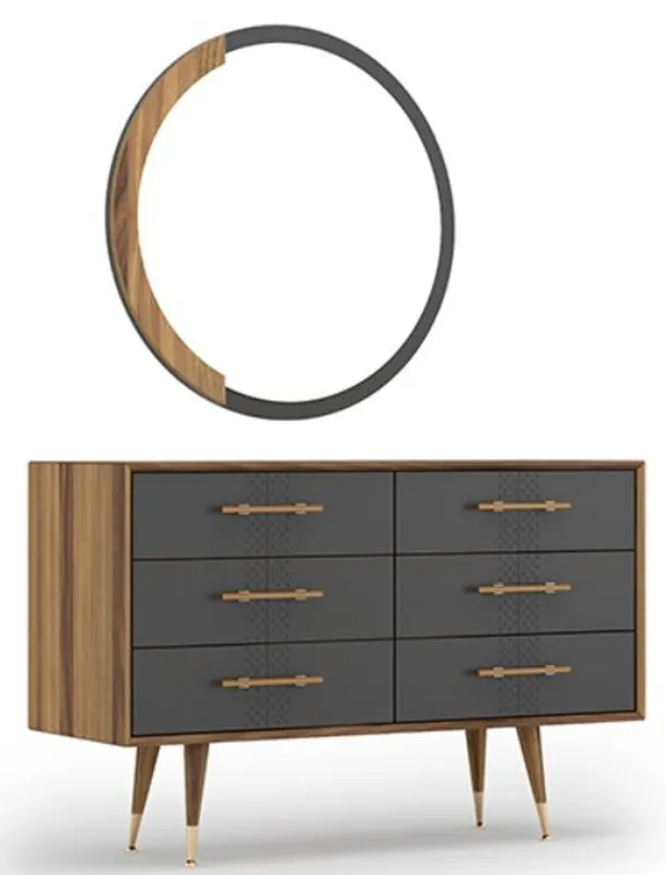 Jetzt Bestellen Casa Padrino Luxus Schlafzimmer Set Braun / Grau / Messingfarben - 1 Kommode mit 6 Schubladen & 1 Wandspiegel - Schlafzimmer Schrank mit Spiegel - Schlafzimmer Möbel - Luxus Kollektion