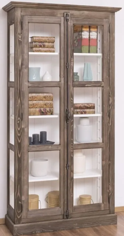 Direkt Vom Hersteller Casa Padrino Landhausstil Vitrine Braun / Weiß 109 x 40 x H. 210 cm - Massivholz Schrank mit 2 Glastüren - Vitrinenschrank - Landhausstil Möbel