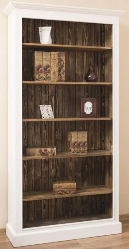 Begrenztes Angebot Casa Padrino Landhausstil Bücherschrank Weiß / Braun 110 x 39 x H. 210 cm - Massivholz Schrank - Regalschrank - Wohnzimmerschrank - Büroschrank - Landhausstil Möbel