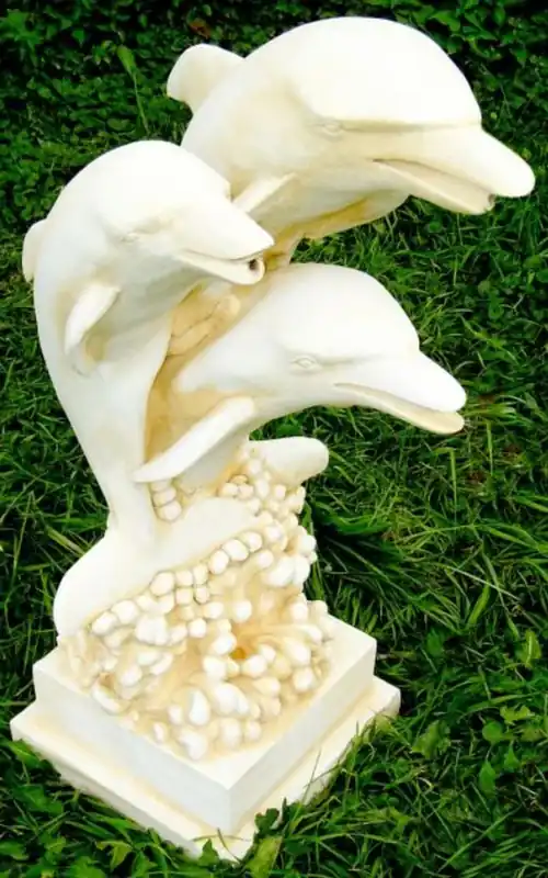 Highlight Casa Padrino Jugendstil Wasserspeier Skulptur Delfine Weiß / Sandfaben H. 80 cm - Gartendeko Wasserspeier Figur - Garten Deko Accessoires