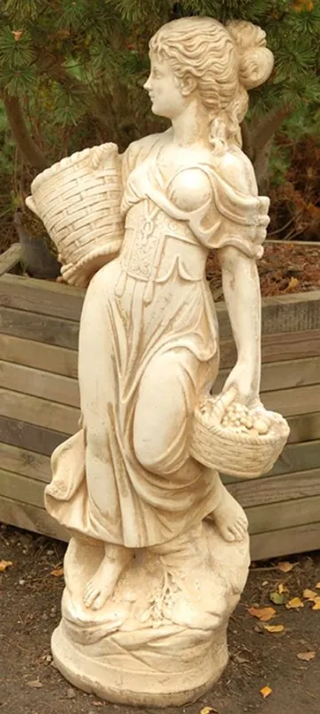 Casa Padrino Jugendstil Gartendeko Skulptur Mädchen mit Körben Sandfarben / Beige 50 x 37 x H. 136 cm - Garten & Terrassen Deko Accessoires Finale Aktion