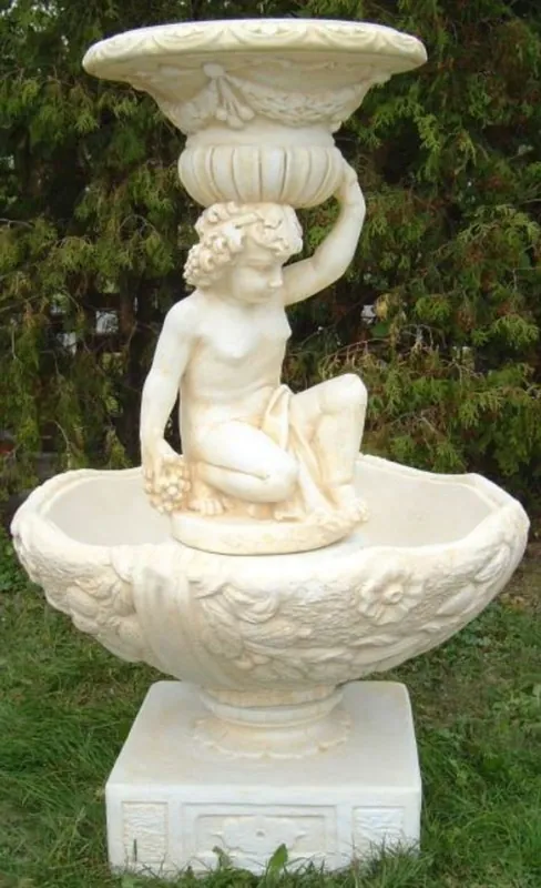 Casa Padrino Jugendstil Gartenbrunnen Weiß / Sandfarben Ø 92 x H. 149 cm - Eleganter Garten Springbrunnen - Barock & Jugendstil Gartendeko Brunnen Bestpreis