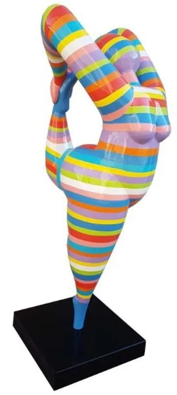 Casa Padrino Designer Deko Skulptur Akrobatische Frau Mehrfarbig Gestreift H. 141 cm - Wetterbeständige Dekofigur - Gartendeko Skulptur - Gartenfigur Direkt Vom Hersteller