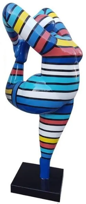 Casa Padrino Designer Deko Skulptur Akrobatische Frau Mehrfarbig Gestreift H. 141 cm - Wetterbeständige Dekofigur - Gartenfigur - Gartendeko Skulptur Wochenendangebot