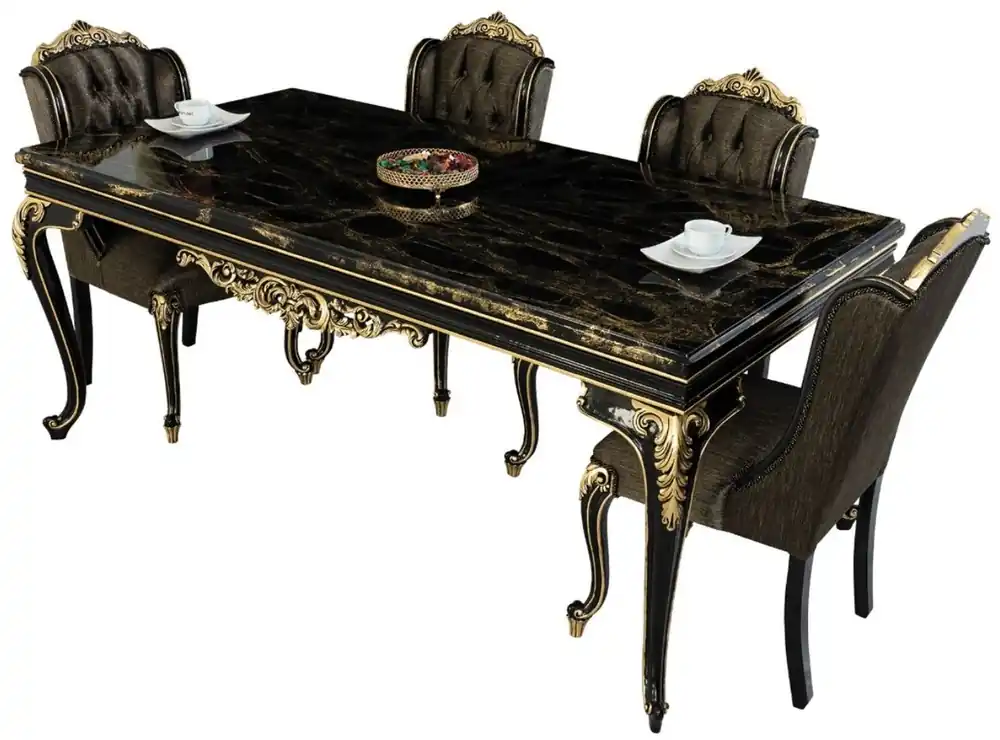 Knallerangebot Casa Padrino Luxus Barock Esszimmer Set Schwarz / Gold - 1 Esszimmertisch & 6 Esszimmerstühle - Edle Barock Esszimmer Möbel - Edel & Prunkvoll