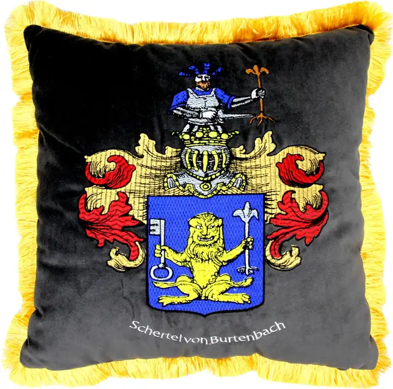 Casa Padrino Luxus Deko Kissen Wappen Freiherr Schertel von Burtenbach Grau / Gold Markenprodukt