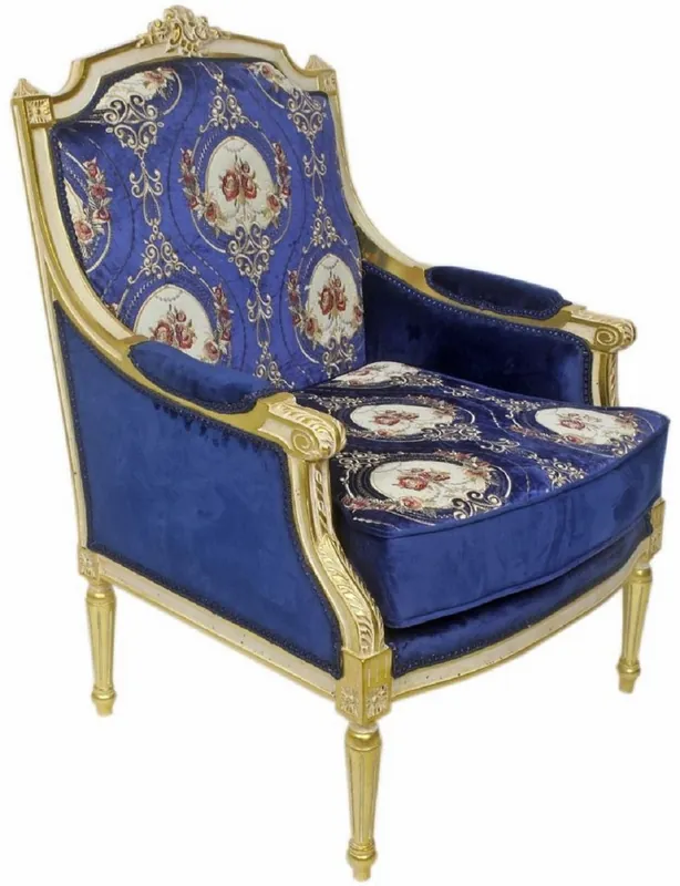 Casa Padrino Barock Lounge Thron Sessel mit elegantem Muster Royalblau / Rot / Weiß / Gold 70 x 70 x H. 100 cm - Barock Möbel Direktkauf