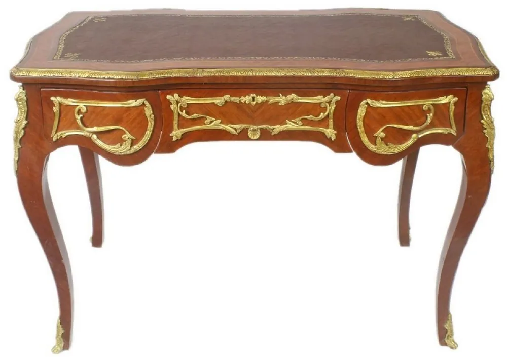 Casa Padrino Barock Schreibtisch Braun / Gold - Handgefertigter Massivholz Bürotisch mit 3 Schubladen - Büro Möbel im Barockstil Bestseller