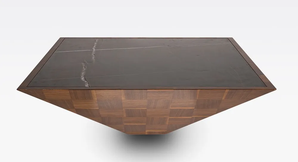 Must-Have Casa Padrino Luxus Couchtisch Braun / Schwarz 100 x 100 x H. 35 cm - Moderner quadratischer Massivholz Wohnzimmertisch mit Marmorplatte - Wohnzimmer Möbel