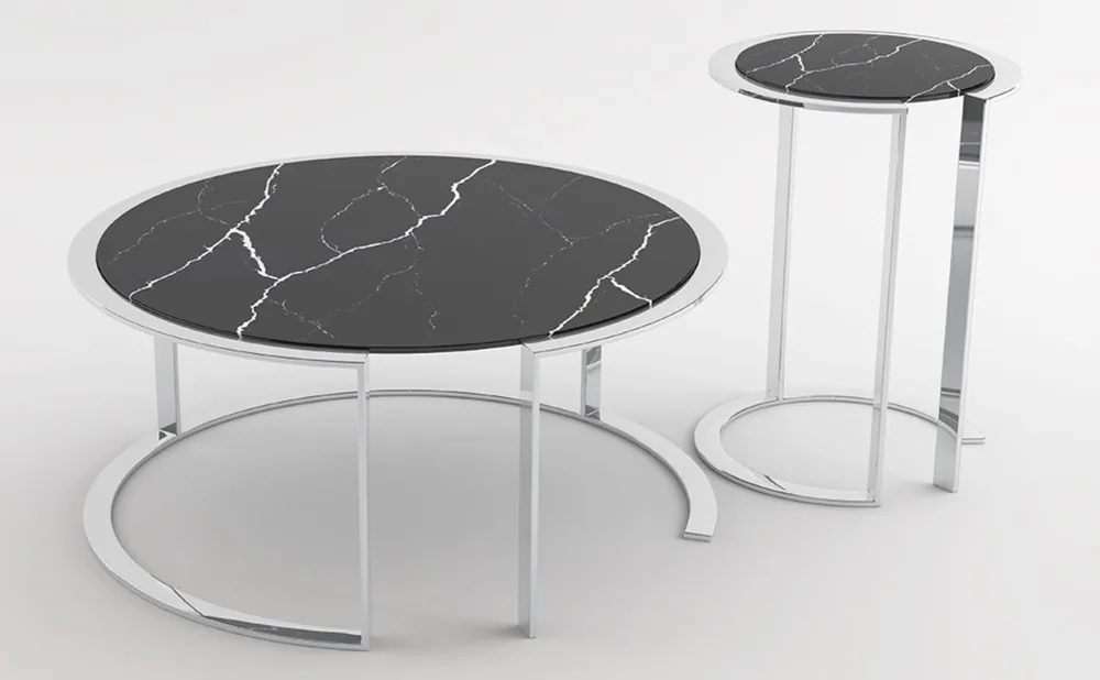 Casa Padrino Luxus Wohnzimmer Set Silber / Schwarz - 1 Couchtisch mit Marmorplatte & 1 Beistelltisch mit Marmorplatte - Wohnzimmermöbel - Luxus Qualität Heißes Angebot