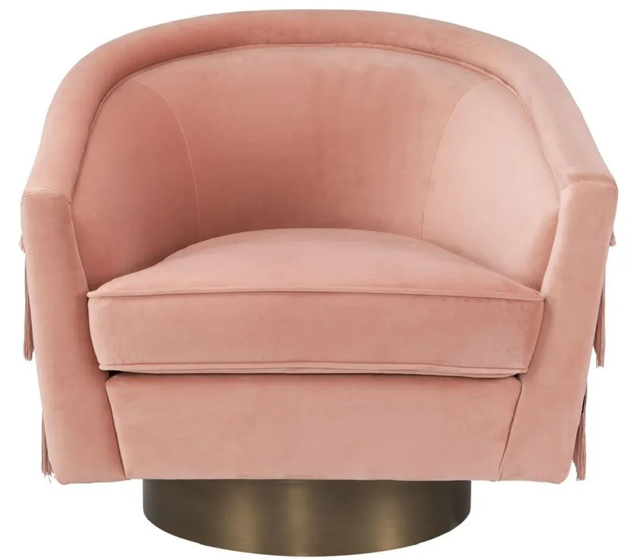 Ausverkauf Casa Padrino Luxus Drehsessel Rosa / Mattgold 84 x 82 x H. 74 cm - Wohnzimmer Sessel mit edlem Samtstoff - Luxus Wohnzimmer Möbel