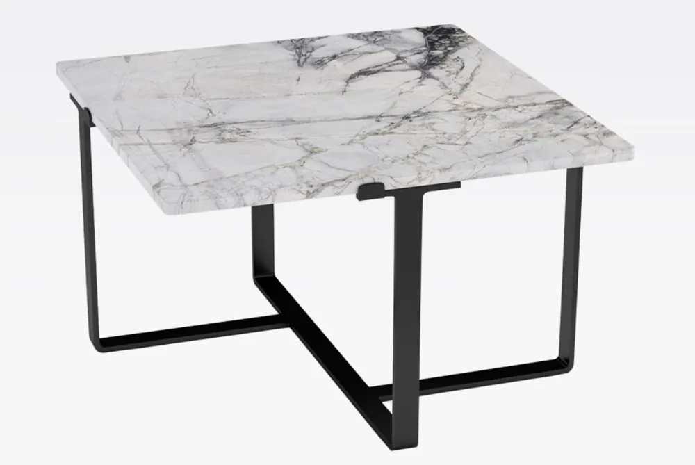 Casa Padrino Luxus Couchtisch Schwarz / Weiß 73 x 73 x H. 40 cm - Moderner quadratischer Wohnzimmertisch mit Marmorplatte - Luxus Wohnzimmer Möbel Schnäppchen