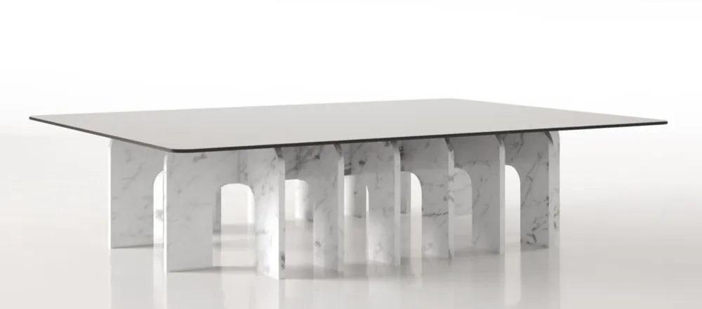Casa Padrino Luxus Marmor Couchtisch mit Glasplatte Weiß 140 x 80 x H. 35 cm - Rechteckiger Wohnzimmertisch aus hochwertigem spanischen Carrara Marmor - Luxus Wohnzimmer Möbel Neue Ware