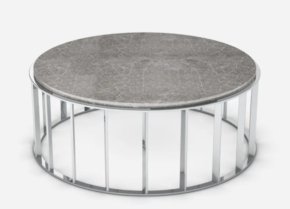 Begrenztes Angebot Casa Padrino Luxus Couchtisch Grau / Silber Ø 100 x H. 42 cm - Runder Wohnzimmertisch mit Emperador Marmorplatte und Edelstahl Gestell - Wohnzimmermöbel - Luxus Qualität